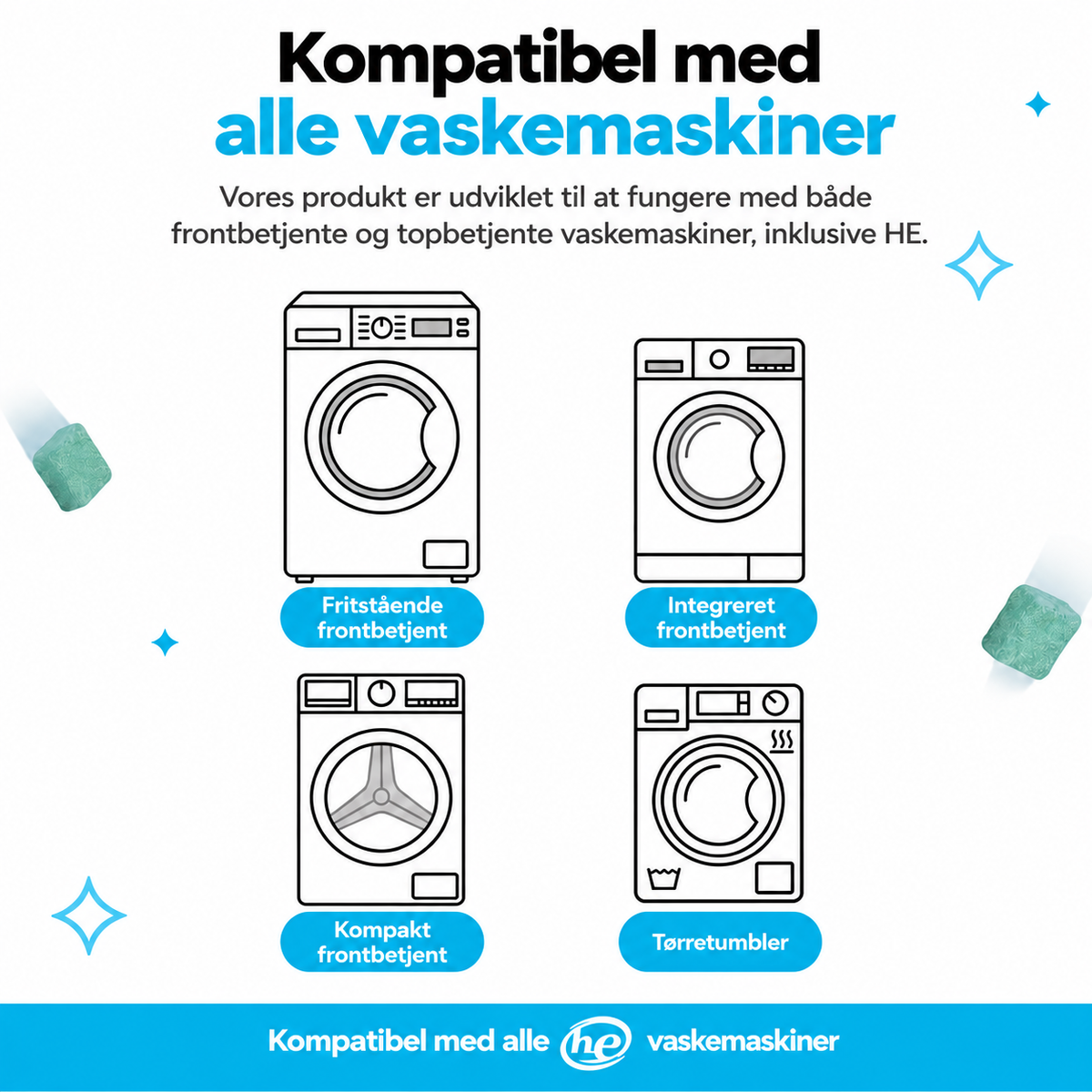 Virker i alle vaskemaskiner